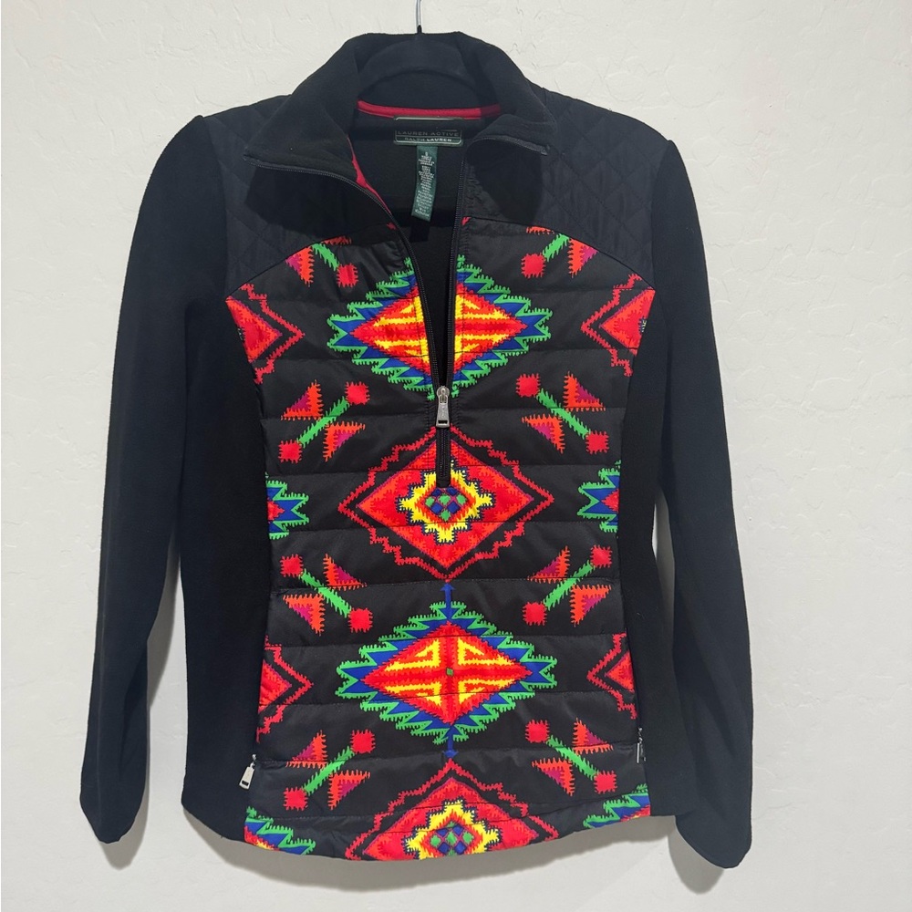 Lauren Ralph Lauren Active Aztec Half Zip Black Southwest Fleece Jacket Small